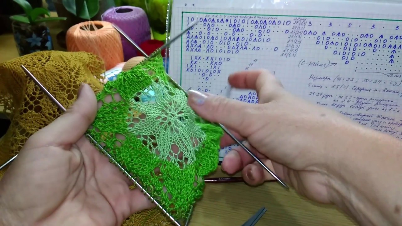 Ажурные салфетки спицами. Салфетка 16 (часть 2).