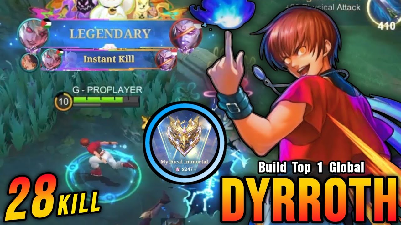 28 Kills!! Dyrroth KOF Skin Super Aggressive Plays!! - Build Top 1 Global Dyrroth ~ MLBB