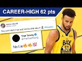 Stephen Curry CAREER-HIGH 62 POINTS against Portland - NBA Player Reactions