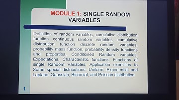 MODULE 1 ENGINEERING STATISTICS  SINGLE RANDOM VARIABLES VIDEO 1