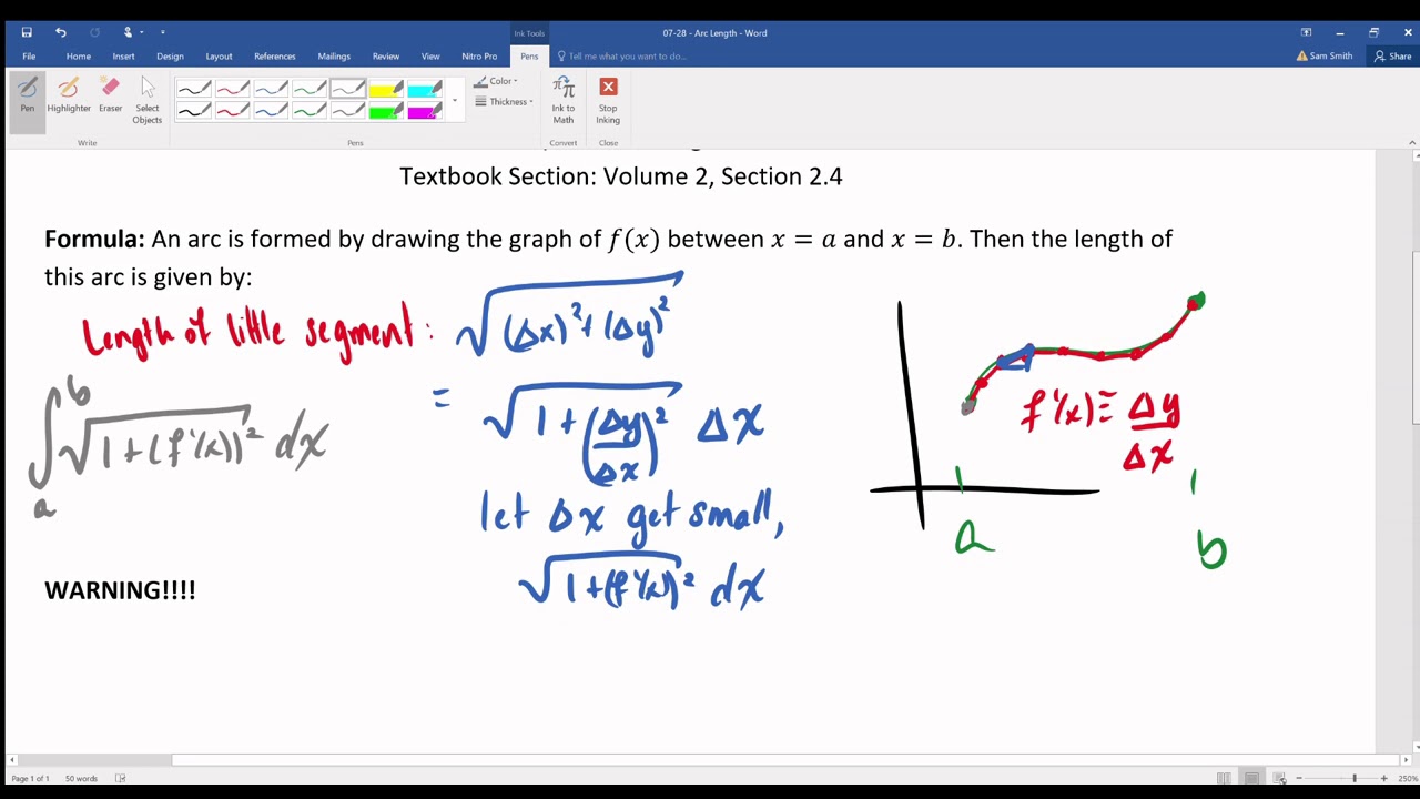 Calculus II - 36 - Arc Length - YouTube