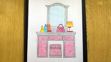 How to draw dressing table step by step / Drawing dressing table easy   #dressingtabledesign #easy