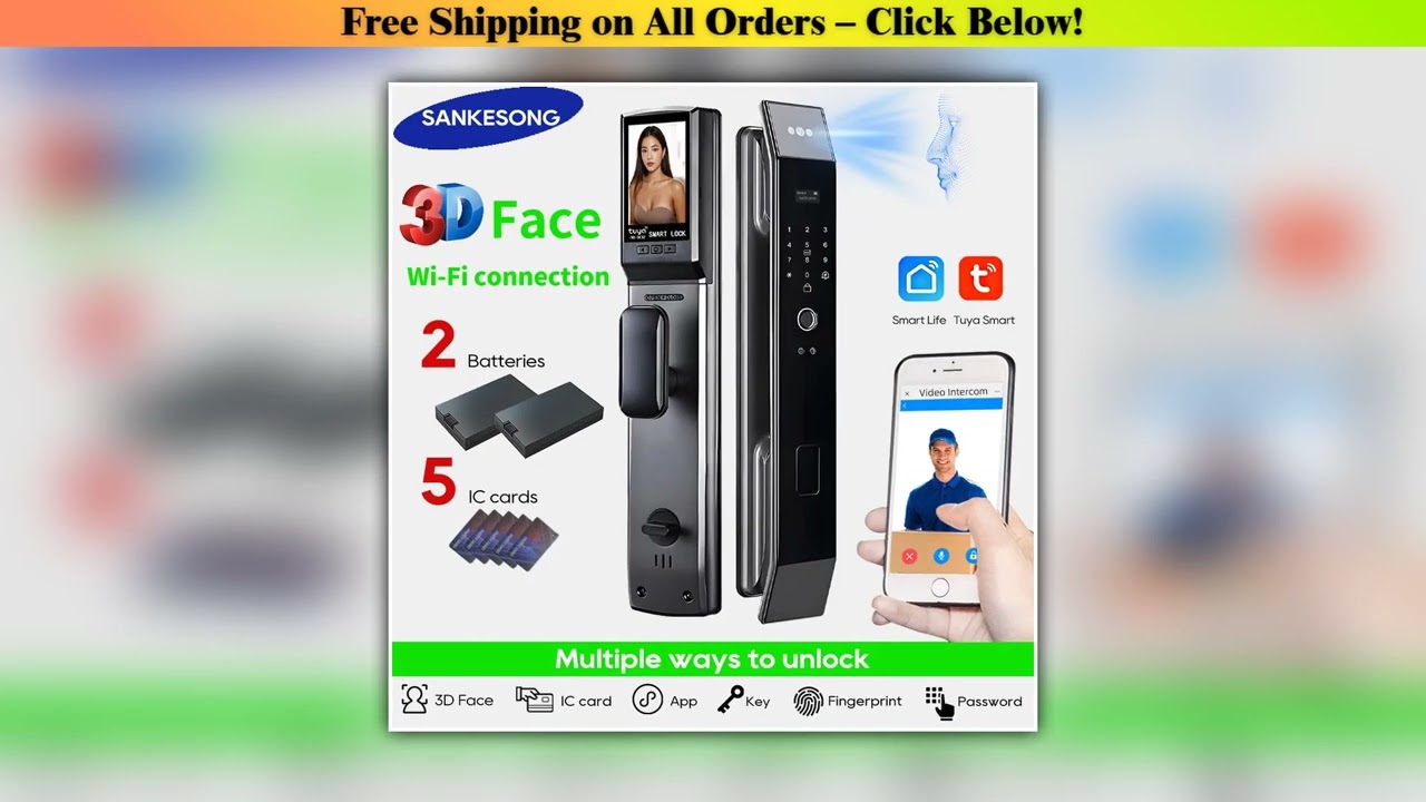 SANKESONG Tuya Smart 3D Face Door Lock Security Camera Monitor Intelligent Fingerprint Password