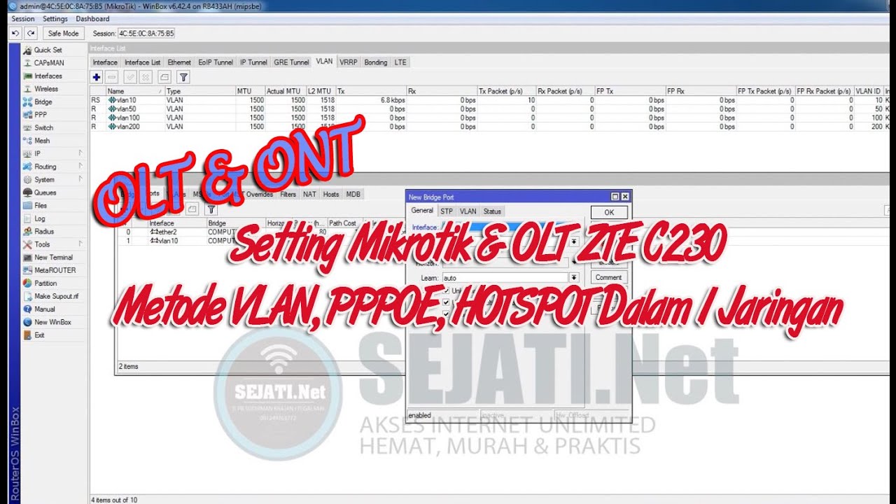 Setting Mikrotik Olt Zte C230 Metode Vlan Pppoe Hotspot Dalam 1 Jaringan Youtube
