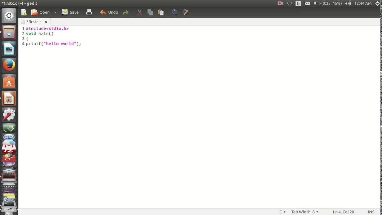 running hello world c program in ubuntu terminal - YouTube