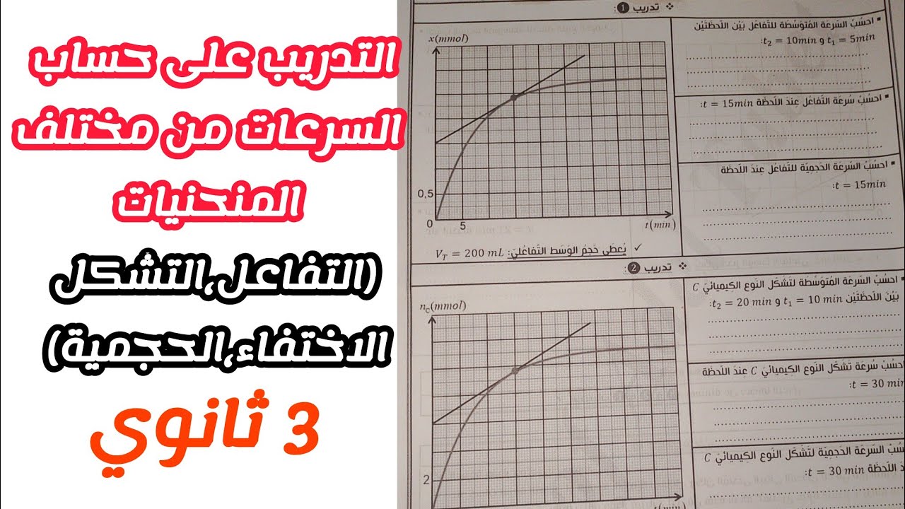 التدريب على حساب السرعات (التفاعل،التشكل، الإختفاء،الحجمية) من مختلف المنحنيات||بكالوريا 2025