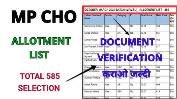 Mp Nhm Cho 2021 - 3 rd session allotment list - March-October Batch- Total select -585 candidates