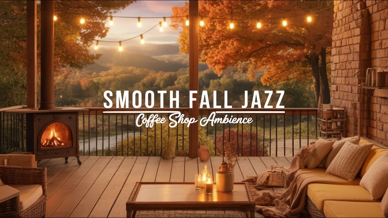 Jazz Relaxing Music & Crackling Fireplace to Study ☕ Smooth Jazz Music at Cozy Fall Porch Ambience57