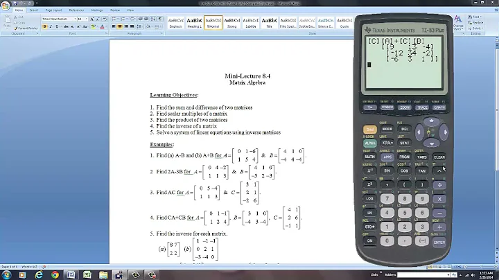 Matrix Algebra With The TI-83 Plus Graphing Calculator