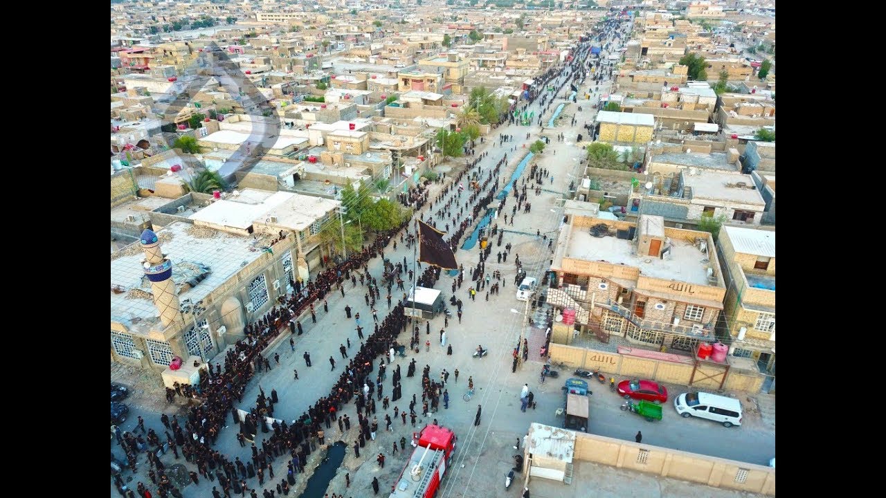 شاهد اكبر استعراض للمواكب في البصرة قضاء القرنة حي الجمعة + تصوير جوي