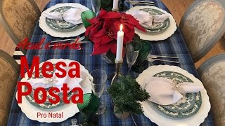 Mesa posta pro natal azul xadrez