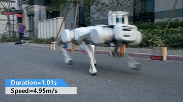 Jueying X20 Quadruped Robot Running Test： A casual run at 4.95 metres per second