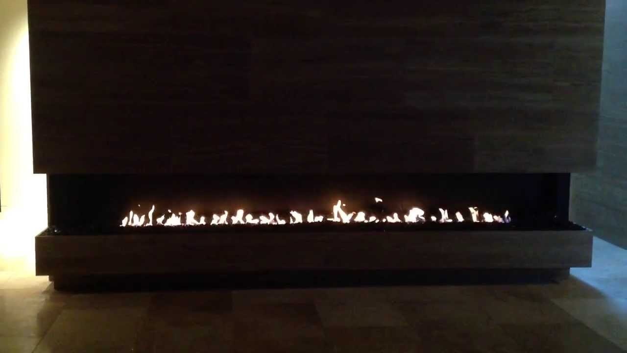 Sixteen foot open faced Linear fireplace by Colorado Custom Fireplace - YouTube