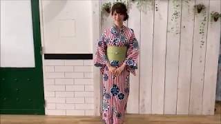 彩百華ストライプ 浴衣4点セット（作り帯）