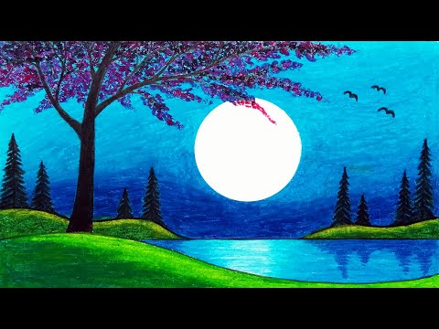 How to draw moonlight scenery with oil pastels চদর আলর দশয 259    video Dailymotion