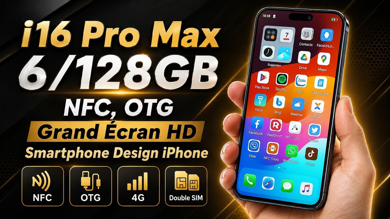 i16 Pro Max 6128GB – NFC, OTG, Grand Écran HD Smartphone Design iPhone ...