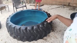 FIZEMOS NOSSA PISCINA DE PENEU DE TRATOR 😍 OLHA SO COMO FICOU 😱/ PRESERVANDO O MEIO AMBIENTE