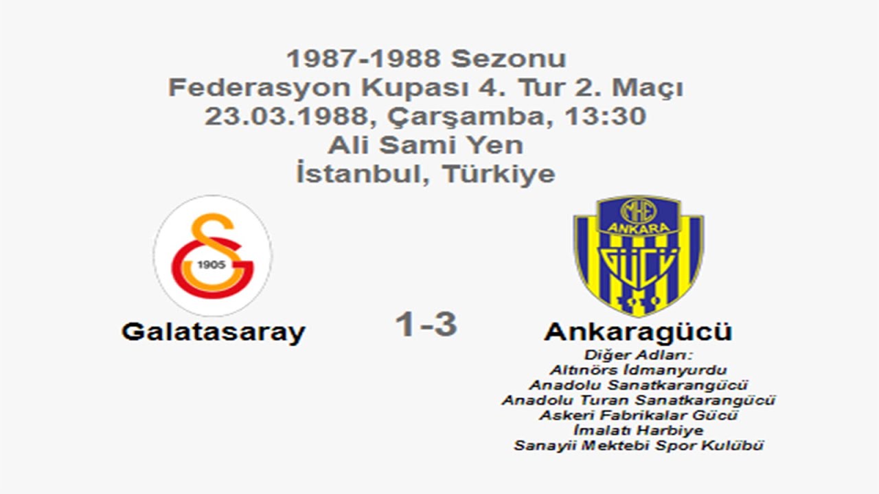 Galatasaray 1-3 Ankaragücü 23.03.1988 - 1987-1988 Turkish Cup 4th Round 2nd Leg