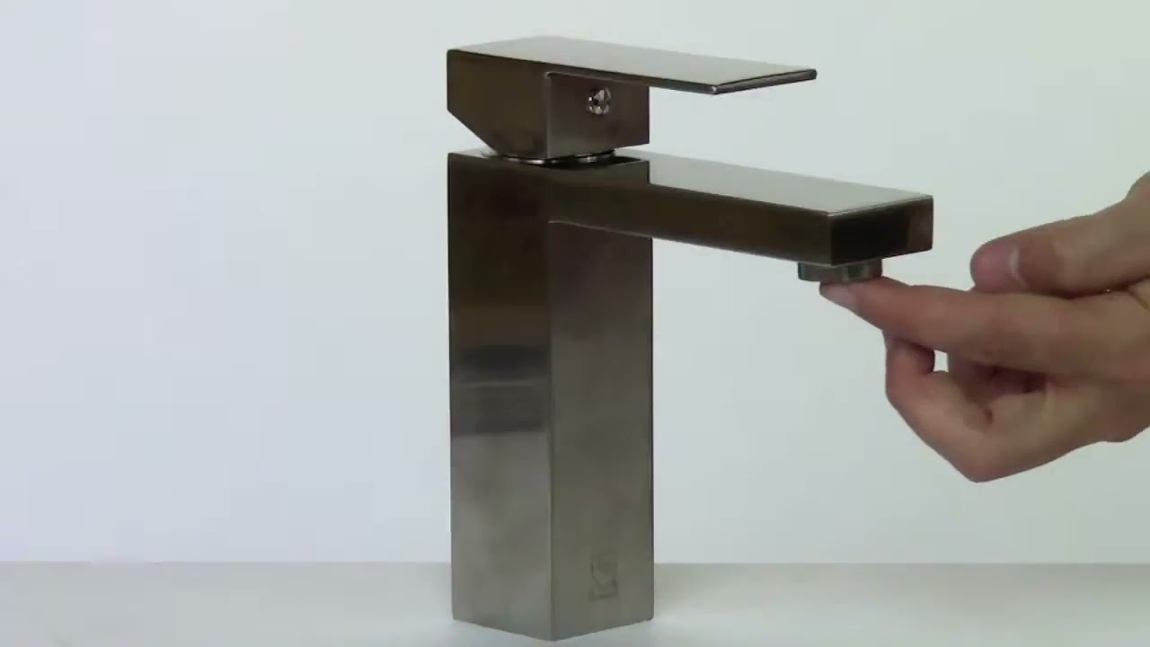 ALFI Brand AB1229-BN Brushed Nickel Single Hole Square Spout Bathroom Sink Faucet With Single Lever