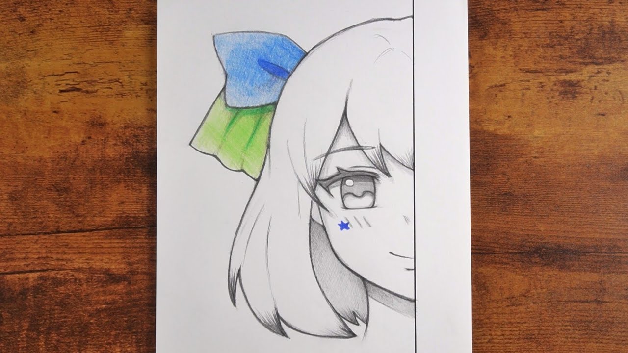 How to Draw an Anime Girl: Half Face Sketch with Colorful Ribbon