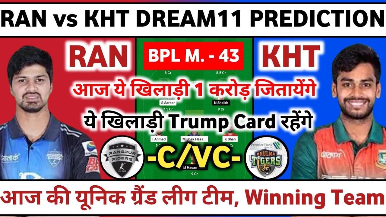 RAN vs KHT Dream11 Prediction | Rangpur Riders vs Khulna Tigers Dream11 Team | RAN vs KHT Dream11