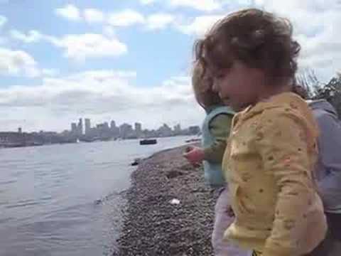 Jane and Georgia Throw Rocks in Lake