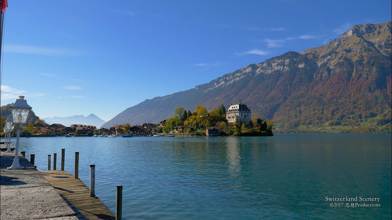 4K Iseltwald Lake Brienz Berner Oberland SWITZERLAND アルプス山脈