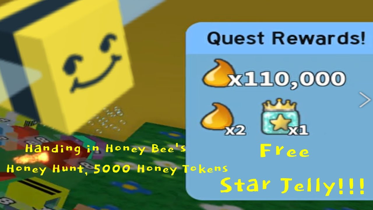 handing-in-honey-bee-s-honey-hunt-5000-honey-tokens-free-star-jelly-roblox-bss-youtube