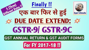 Finally- GSTR-9 & GSTR-9C DATES EXTENDED AGAIN FOR FY 2017-18 (THREE NEW DATES) || CBIC TWEET UPDATE