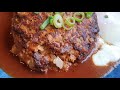 Homemade hamburg steak with demi glace sauce creamy onsen egg and short grain rice