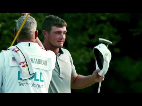 Tiger Woods getting a putting lesson from Bryson DeChambeau