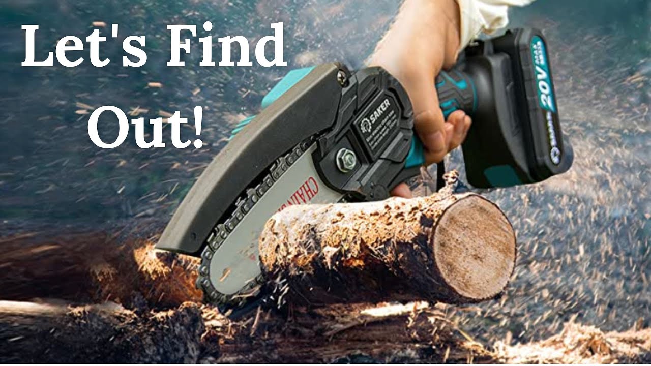 Test mini electric hand chainsaw with battery and safety 