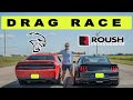 2021 Ford Mustang Roush Stage 3 vs Dodge Challenger Hellcat, drag and roll race!