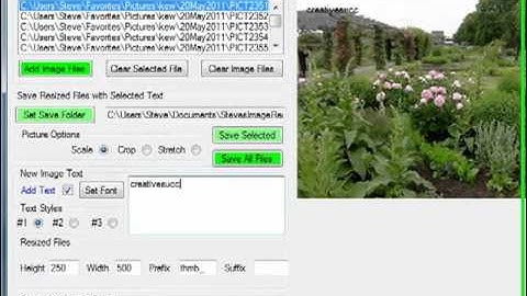 How to resize over 100 pictures and add a text url for a slideshow