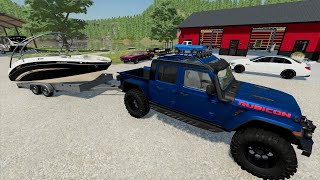Using boat to find missing expensive car in lake | Farming Simulator 22