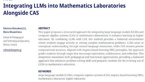 22 Matzakos, N , Moundridou, M  2025  Integrating LLMs into Mathematics Laboratories Alongside CAS