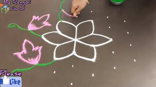 Dussehra Flower Muggulu | Simple Rangoli Design for Dussehra | Festival Kolam Designs with dots