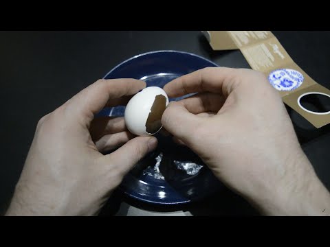 Eating ASMR: Mignon egg (real eggshell filled with solid chocolate)
