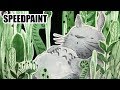 Totoro Garden - Ink mixed media painting timelapse and commentary