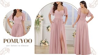 POMUYOO | Timeless Sweetheart Ruched Slit Long Chiffon Bridesmaid Dresses POMUYOO | Timeless Sweetheart Ruched Slit Long Chiffon Bridesmaid Dresses
