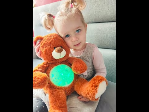 Нічник м’яка іграшка ведмідь проєктор зоряного неба дитячий світильник настільна лампа для сну музика звук, видео 1