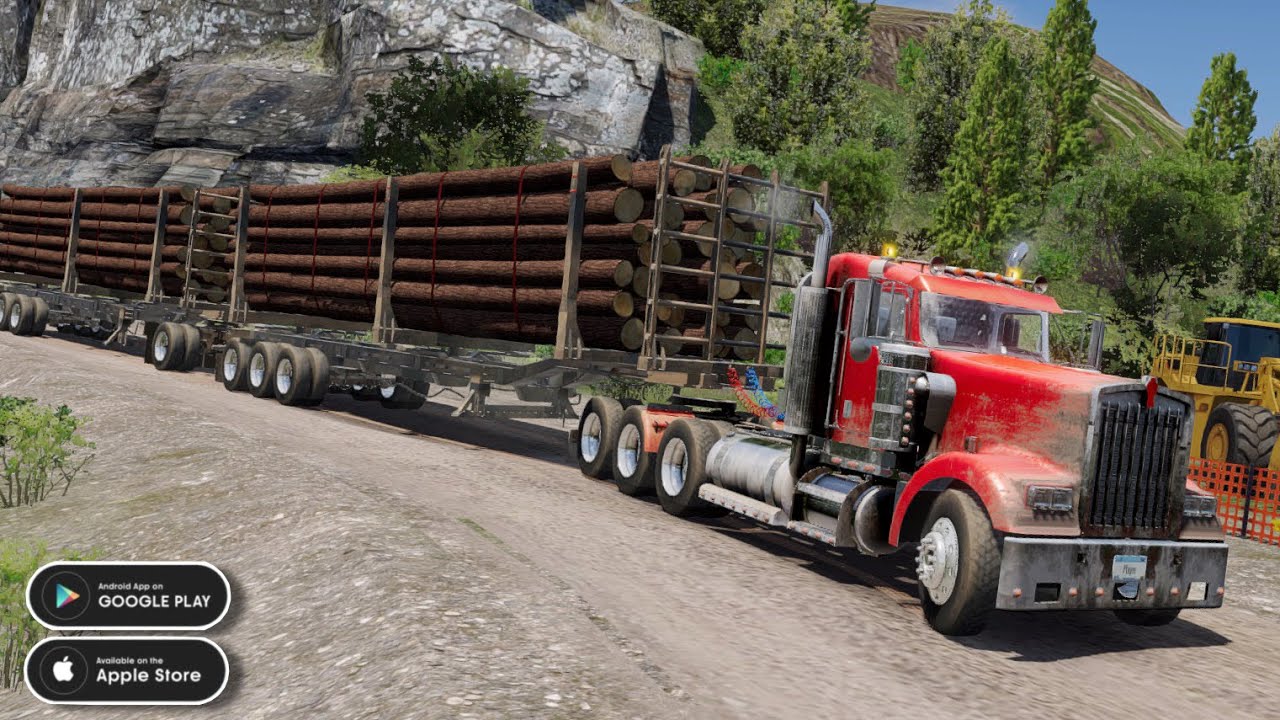 Kenworth W900 Hauling Logs (Double Trailer) - Truck Simulator Big Rigs New Update
