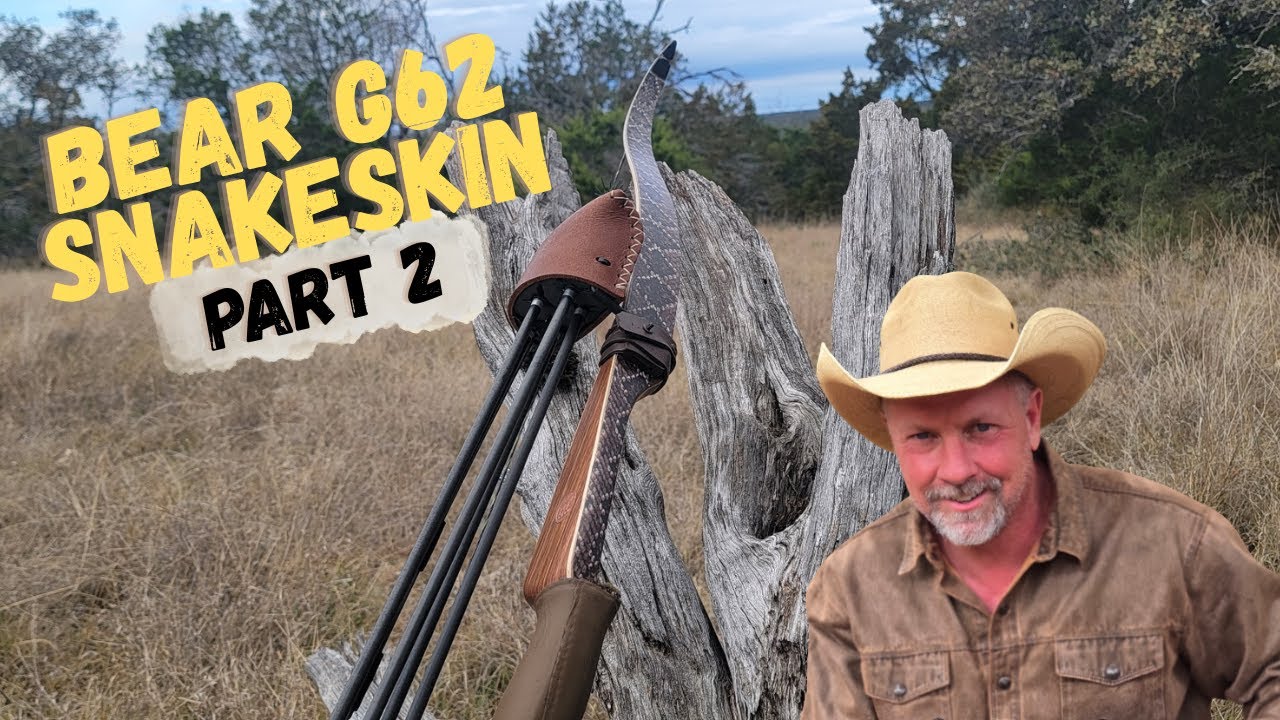 Bear G62 Recurve Bow Review Part 2 with added Snake Skins, Leather Grip, and Quiver