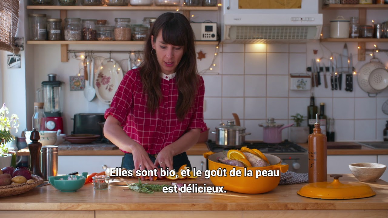 Le poulet rôti aux agrumes, grenailles et carottes au cumin d'Aline Gerard