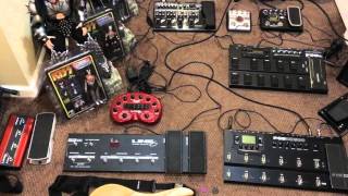 man cave of guitars and gear, esp, kramer, b.c. rich, skull and bones, pod hd500, randall rg, ibanez