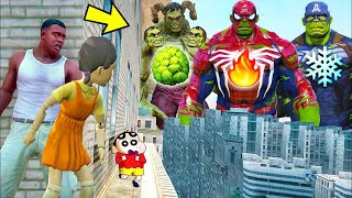 Franklin and Shinchan & Pinchan play HIDE AND KILL with Squid Game Doll In GTA 5