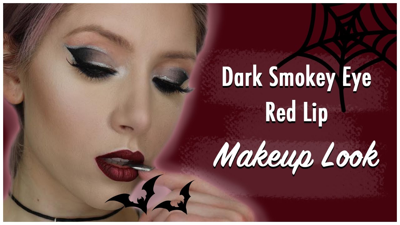 Dark Smokey Eye & Red Lip Makeup Look - YouTube