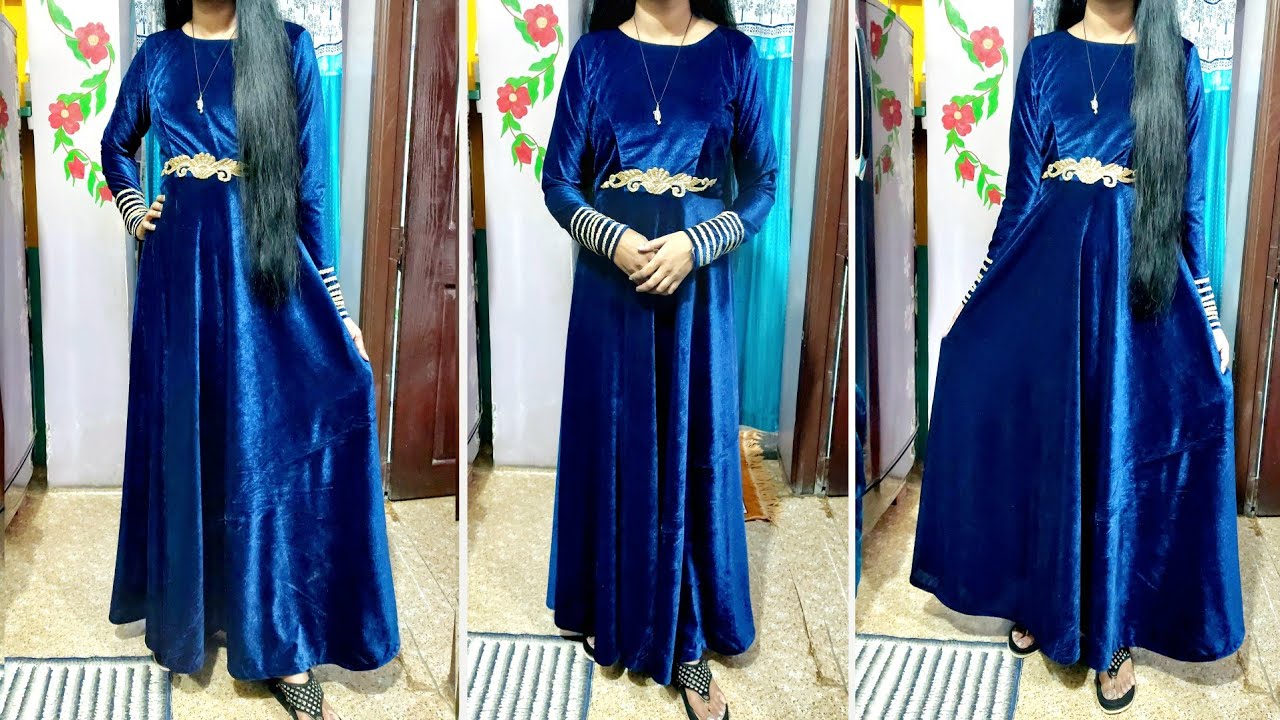 party wear velvet dress design cutting and stitching/velvet long gown design