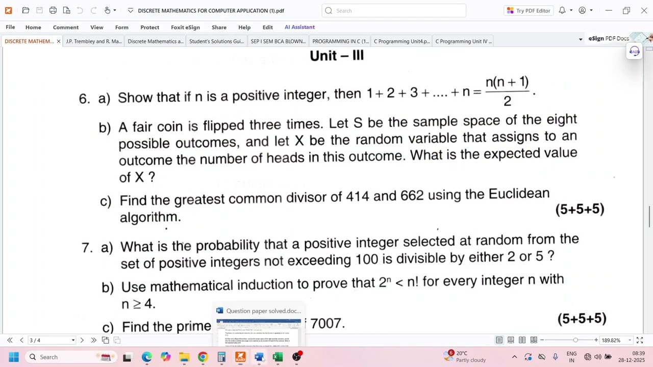 Решенные задания из экзаменационного листа по программе BCA (1 семестр, сентябрь) - Модуль III - ...