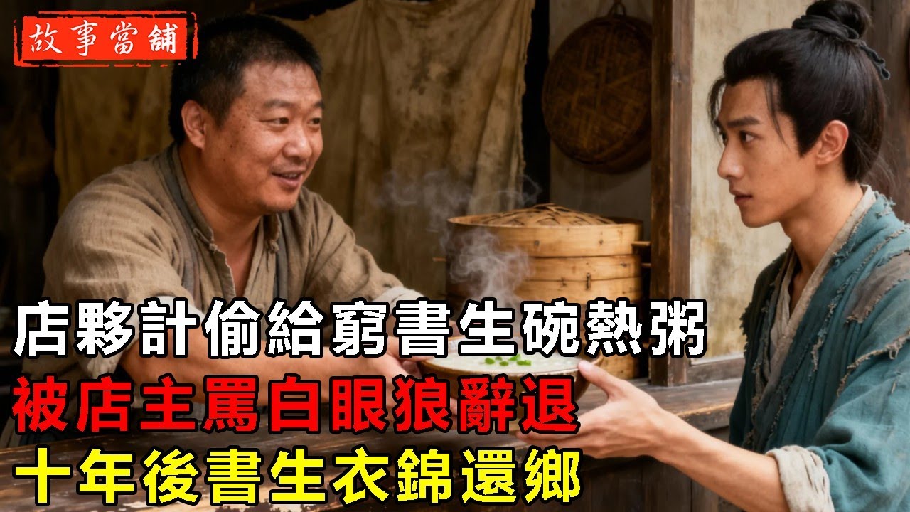 店夥計偷給窮書生碗熱粥，被店主罵白眼狼辭退，十年後書生衣錦還鄉| 民間故事 | 故事當舖